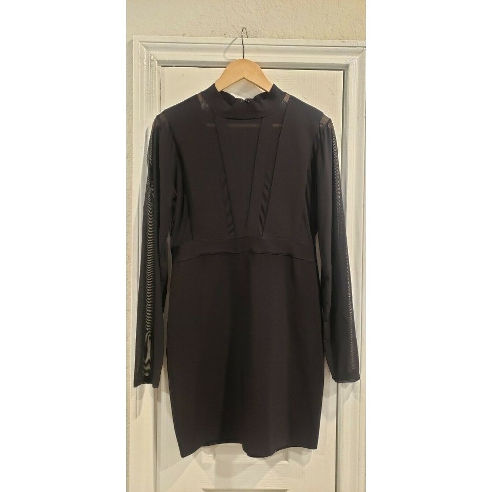 Bebe Black Bandage Dress Mesh Long Sleeves  Large